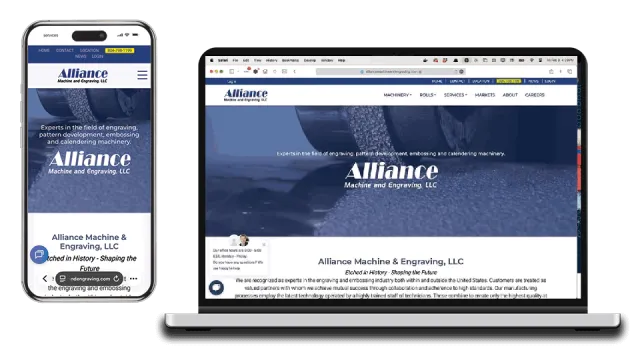 Alliance Machine and Engraving website on laptop and phone
