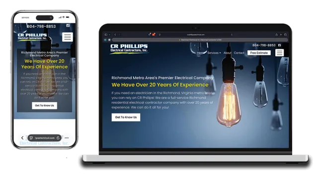 C.R. Phillips Electrical website on laptop and phone