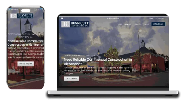 Hunnicutt Construction website on laptop and phone