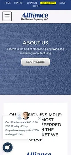 Alliance Machine & Engraving mobile website — view 7