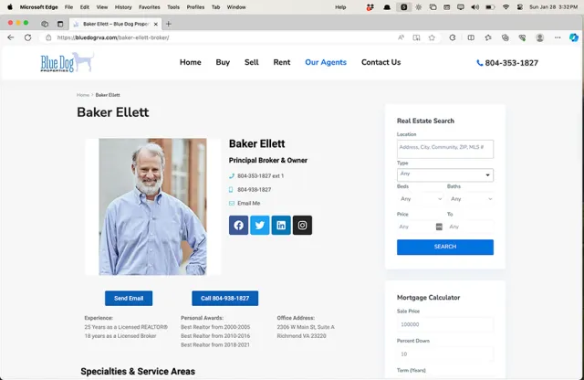 Agent webpage desktop