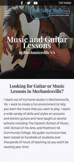 Holt Guitar Studio mobile website — view 6