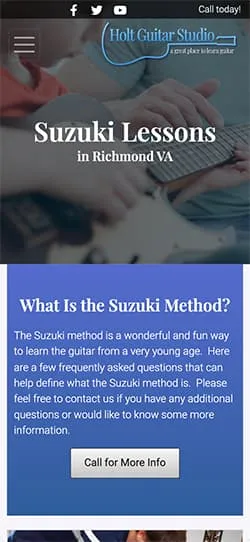 Holt Guitar Studio mobile website — view 7