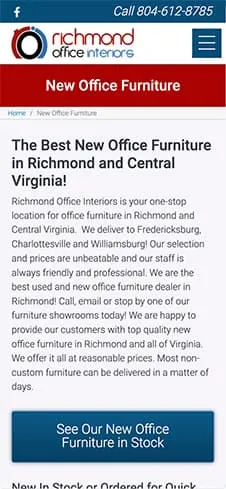 Richmond Office Interiors mobile website — view 5